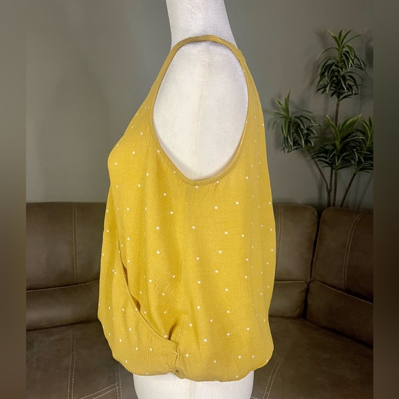 LUSH Mustard Yellow White Polkadots Surplus Wrap Bubble Top Sz Large L - Picture 4 of 13